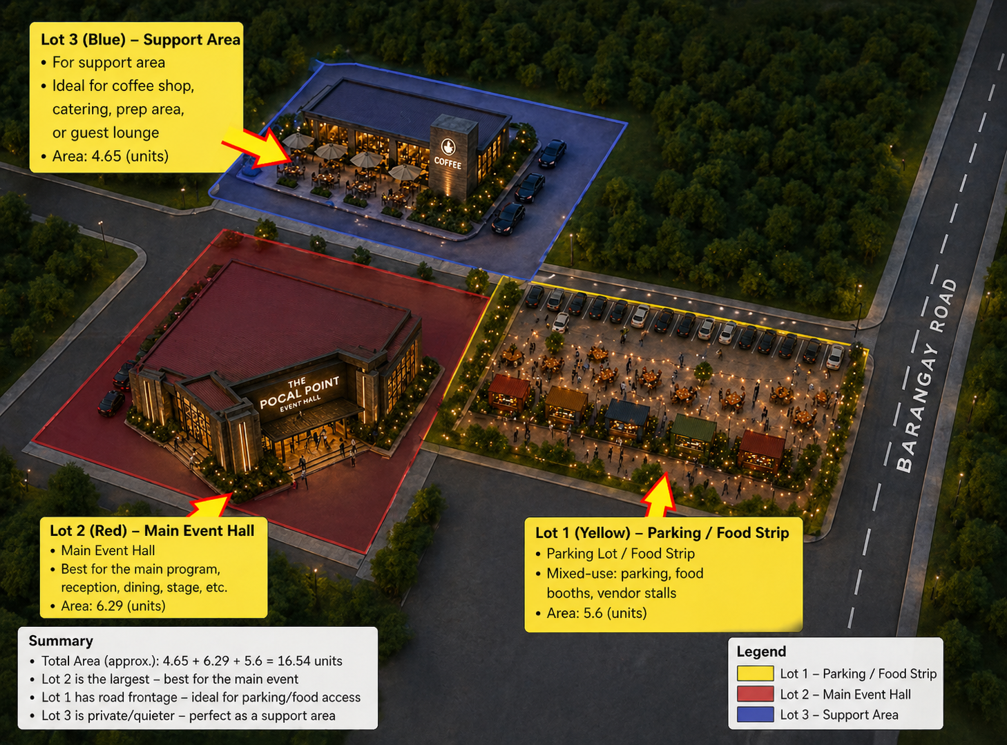 Pocal Point night render with labels