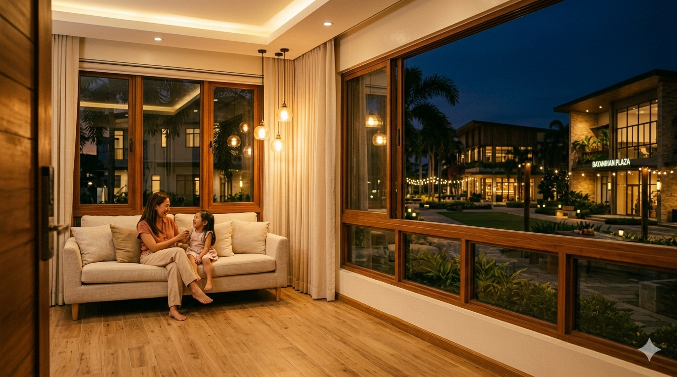 A Pintes mixed-use community at twilight