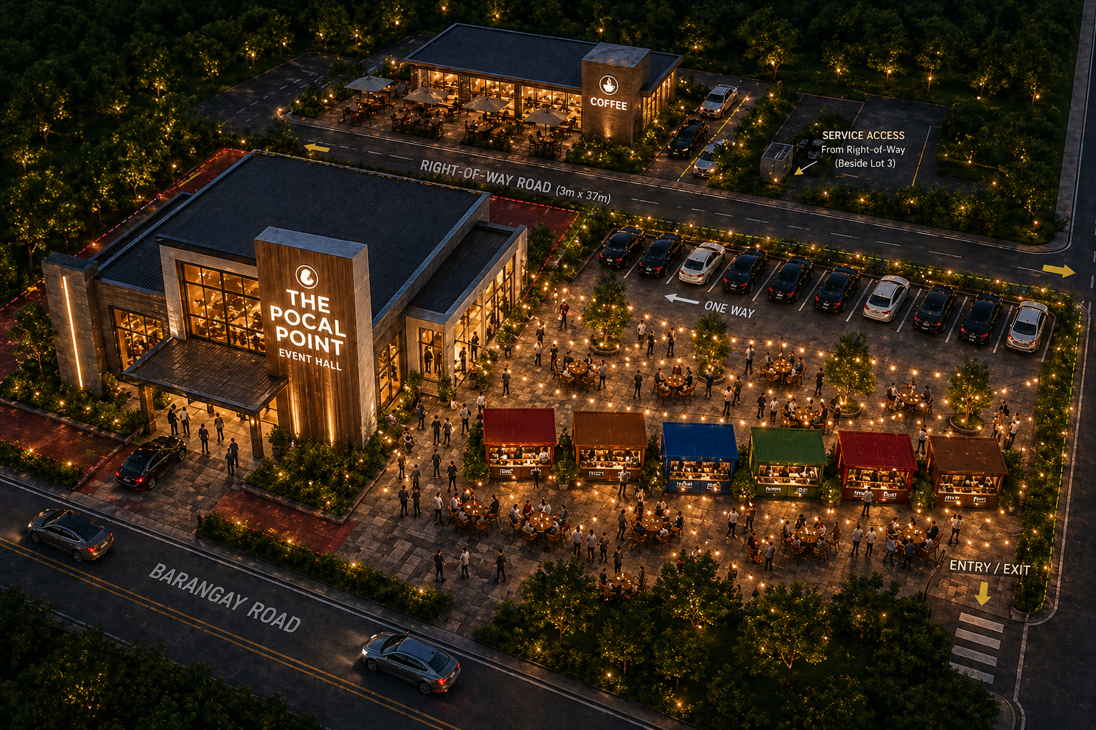 The Pocal Point night aerial render